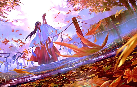 动漫 女孩 AI艺术 艺术作品 服装 秋季 4K壁纸
