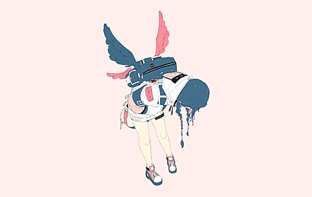 原创 人物 动漫 女孩 翅膀 简单背景 4K壁纸