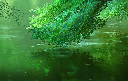 新海诚 植物 动画 水 自然 户外 倒影 花园 绿色 4K壁纸