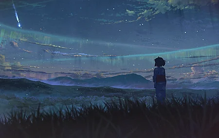 动漫 女孩 天空 星星 你的名字 彗星 流星 陨石 4K壁纸