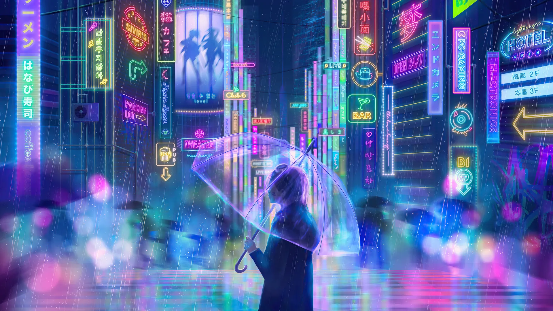 雨 伞 倒影 折射 AI艺术 4K壁纸