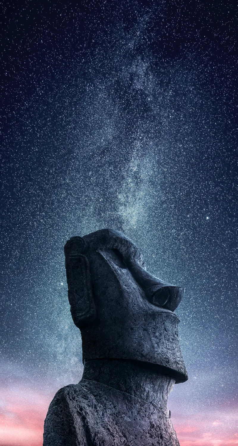 星夜 繁星 银河系 复活节 岛 世界遗产 天空 手机壁纸 4K壁纸