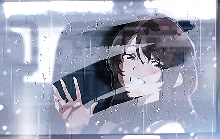 微笑 泪水 深色头发 蓝眼睛 雨 动漫 女孩 4K壁纸