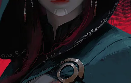 春秋 女人 红眼 绘画 兜帽 兽耳 披肩 红色 肖像 手机壁纸 4K壁纸