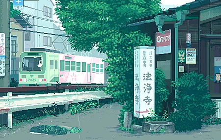 雨 水坑 青色 像素 4K壁纸