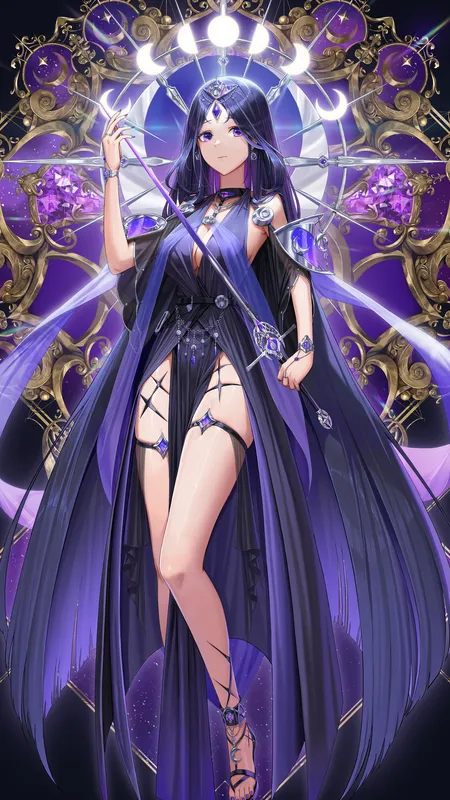 原创人物 长发 剑 紫色眼睛 动漫女孩 服装 武器 手机壁纸 4K壁纸