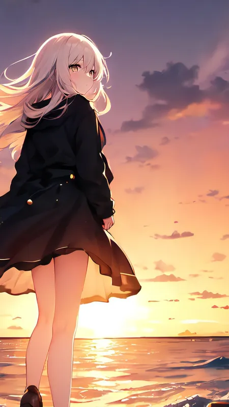 行走 长发 侧写 动漫 女孩 鲜花 夕阳辉光 日落 海滩 彩虹 天空 云 水 波浪 树叶 阳光 手机壁纸 4K壁纸