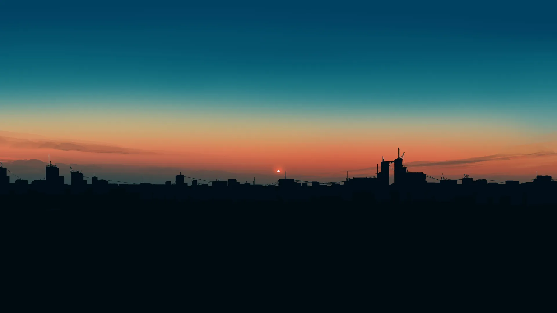 优雅 夕阳 城市 地平线 夕阳辉光 剪影 天空 4K壁纸