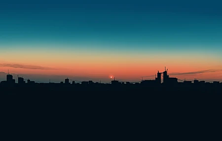 优雅 夕阳 城市 地平线 夕阳辉光 剪影 天空 4K壁纸