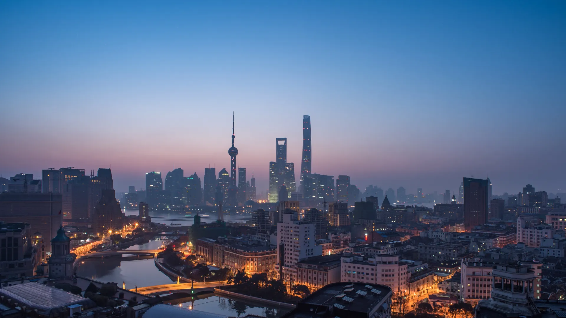 上海 城市 景观 摩天大楼 天空 亚洲 灯光 全景 东方明珠 电视塔 4K壁纸