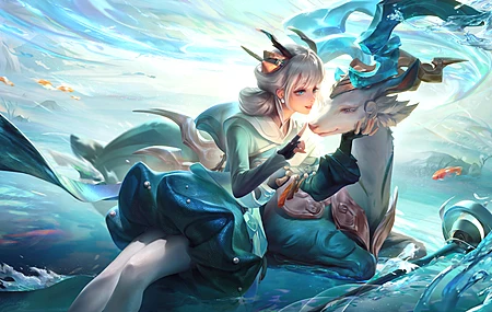 王者荣耀 游戏 女孩 鹿 游戏CG 水 鱼 动物 CG 4K壁纸