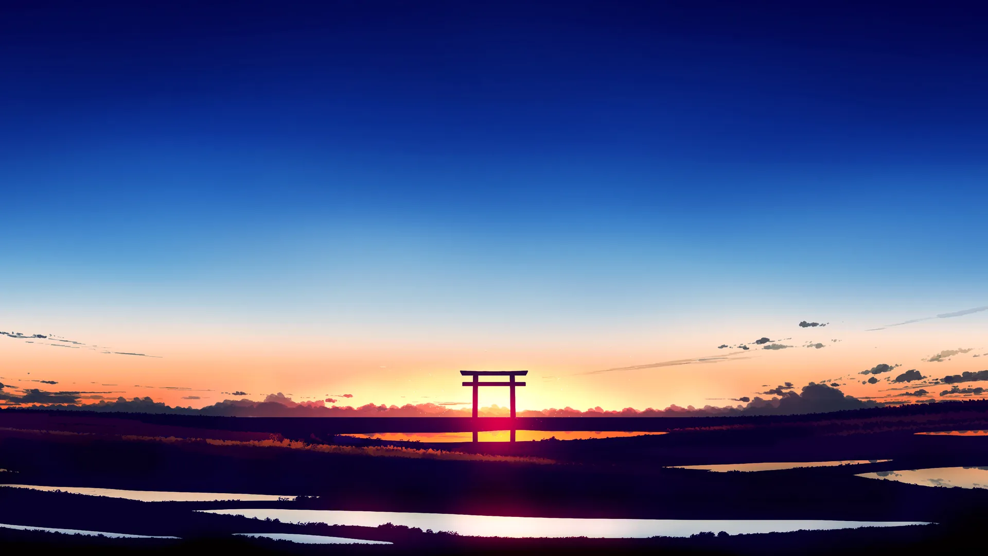 优雅 AI艺术 图片 插图 风景 宽屏 超宽 日落 夕阳辉光 云 4K壁纸