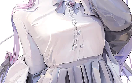 紫色头发 吉玛 动漫 女孩 紫色眼睛 角 领子 链子 白色背景 简单背景 手机壁纸 4K壁纸