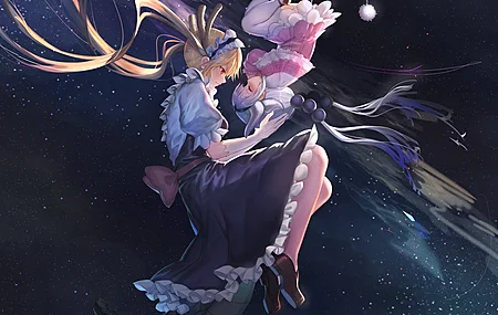 长发 白发 头发 红眼睛 微笑 金发 小林家的龙女仆 动漫 女孩 太空 双尾 宇宙 女仆 服装 萝莉 粉色连衣裙 白色丝袜 龙女孩 角 睡觉 8K壁纸