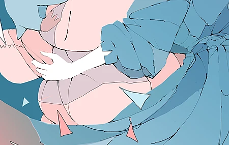 闭眼 短发 动漫 女孩 连衣裙 蓝色背景 简单背景 极简主义 手机壁纸 4K壁纸