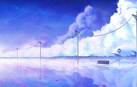 AI艺术 插图 绘画 景观 云 天空 景观 彗星 倒影 长凳 幻想艺术 道路 太阳 大气 4K壁纸
