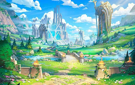 绘画 风景 山脉 盾牌 雕像 奇幻 建筑 4K壁纸