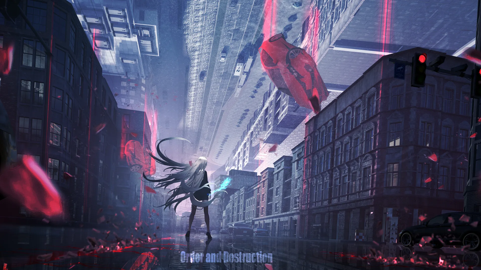 长发 白发 生命线 环境 未来主义 城市 AI艺术 插图 动漫 女孩 4K壁纸