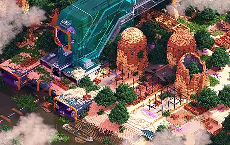声音 建筑 AI艺术 插图 河流 树木 抽象 4K壁纸