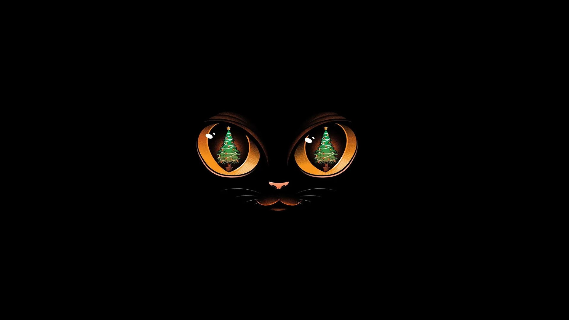 眼睛 黑猫 猫咪 小猫 圣诞树 简单背景 黑色背景 图稿 极简主义 猫眼 4K壁纸