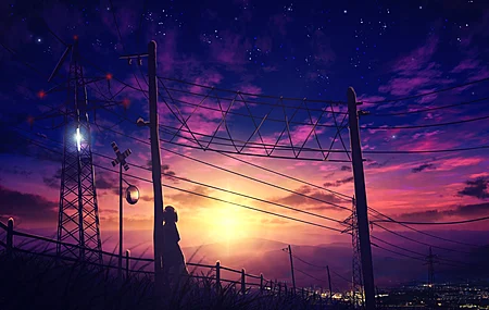 天空 云 日落 动漫 女孩 风景 城市 景观 4K壁纸
