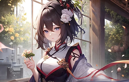 汉服 艺术 小说 服饰 动漫 女孩 花 花瓣 旗袍 4K壁纸