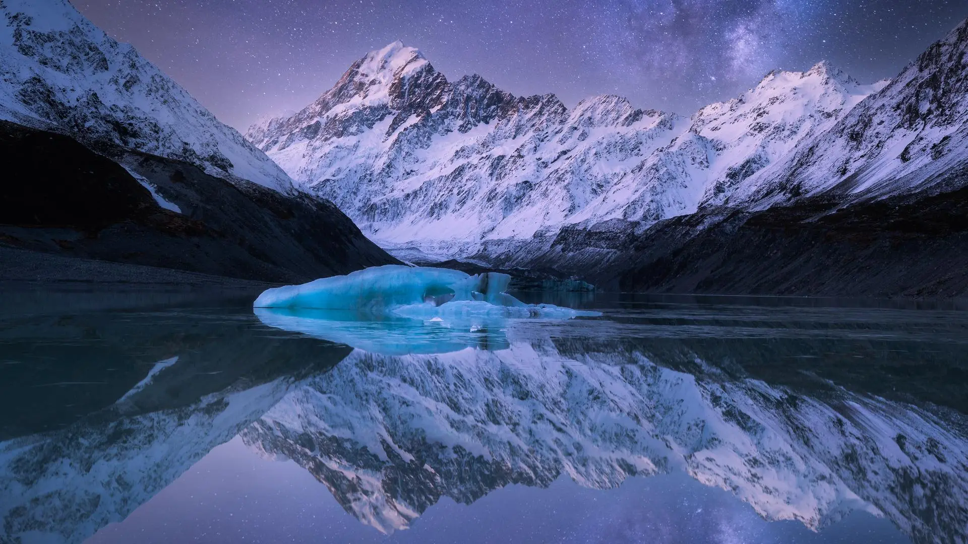 风景 自然 摄影 山 天空 夜 夜景 星星 倒影 雪 山 冰 4K壁纸