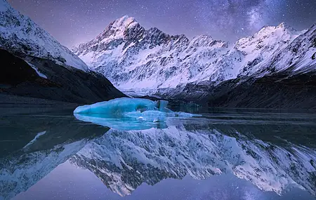 风景 自然 摄影 山 天空 夜 夜景 星星 倒影 雪 山 冰 4K壁纸