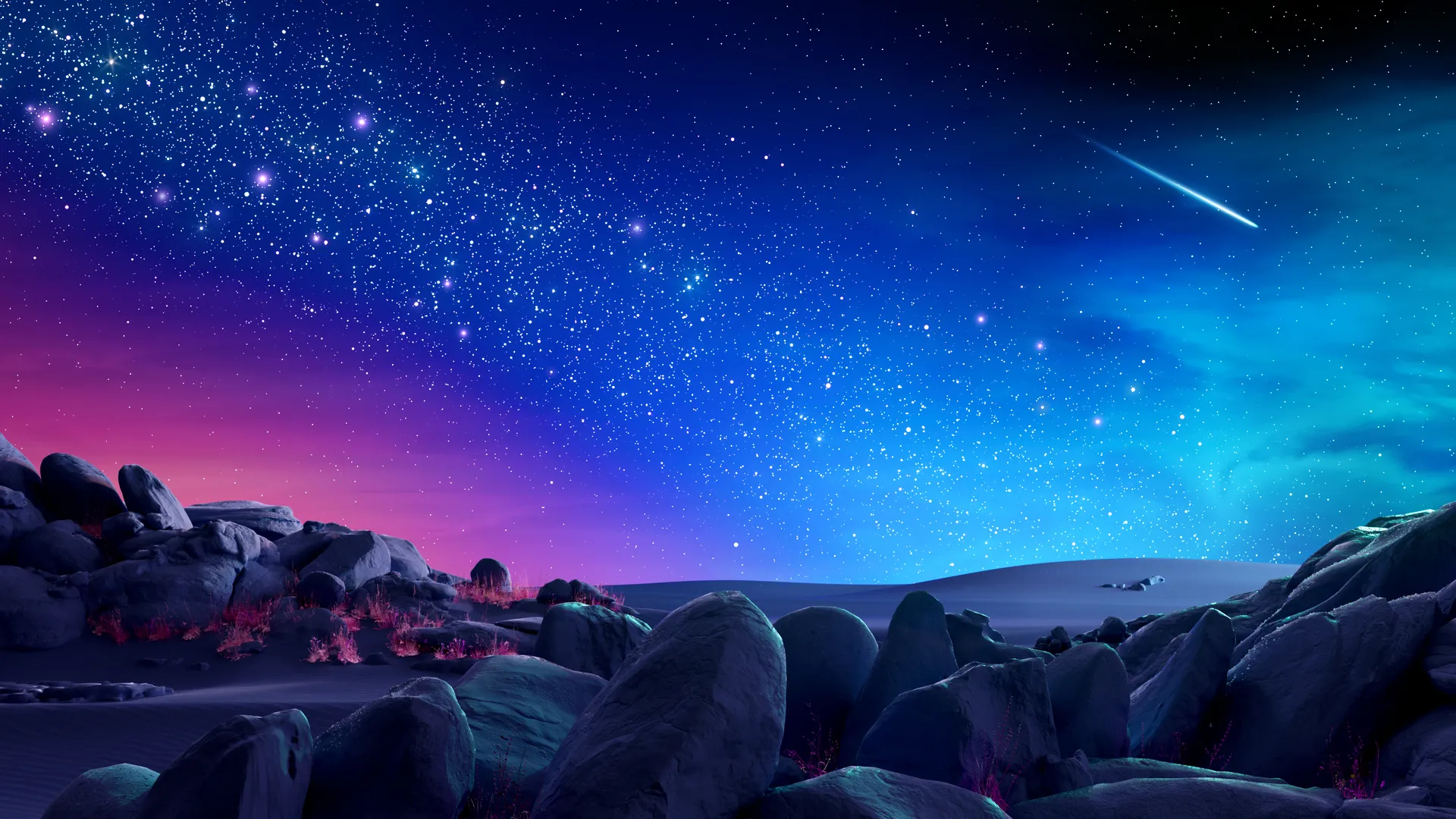 风景 夜 夜景 岩石 沙漠 繁星之夜 流星 超现实 天空 星星 自然 4K壁纸