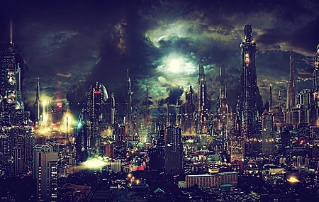 奇幻艺术 夜晚 城市 景观 赛博朋克 未来城市 4K壁纸