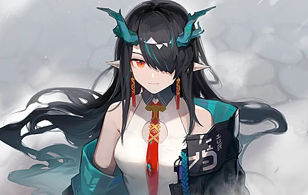 花娘 黑图 武士 动漫 女孩 游戏 艺术作品 黄昏 龙女 8K壁纸