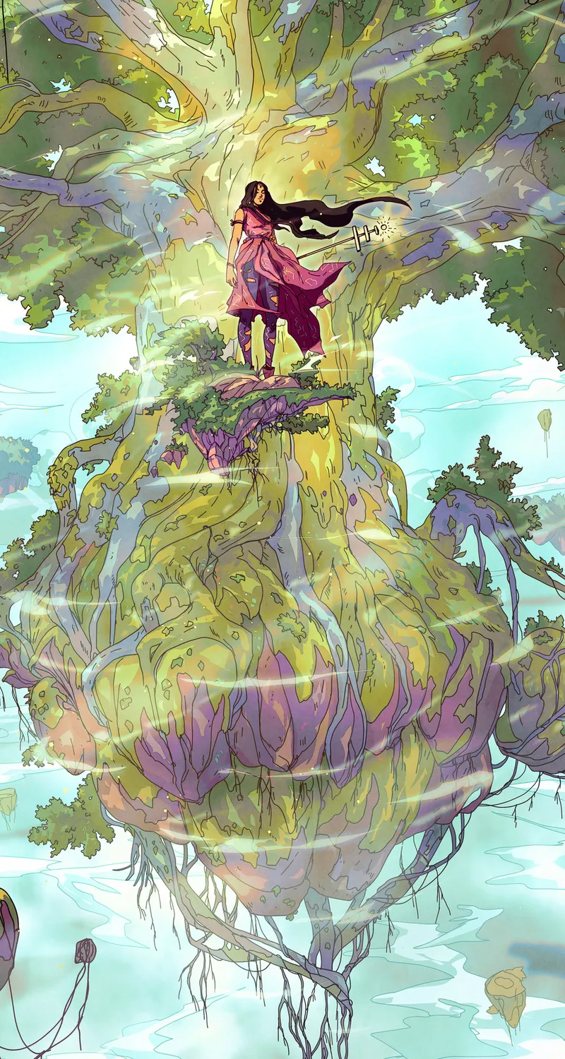 妇女 长发 黑发 数字艺术 艺术品 插图 数字 绘画 幻想艺术 自然 树木 天空 风景 手机壁纸 4K壁纸
