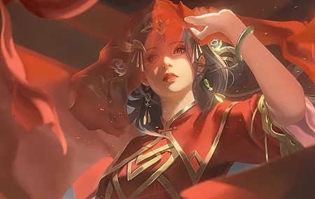 长发 黑发 女性 汉服 古风 红色 手镯 耳环 数字艺术 阳光 4K壁纸