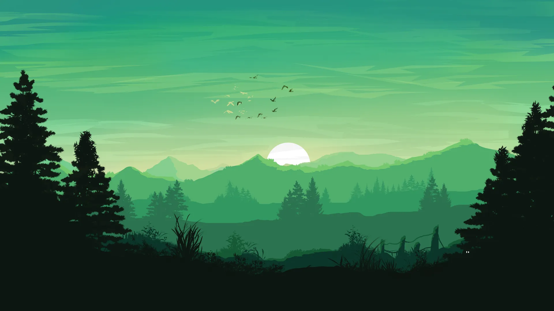 风景 自然 日落 绿色 背景 载体 极简主义 8K壁纸