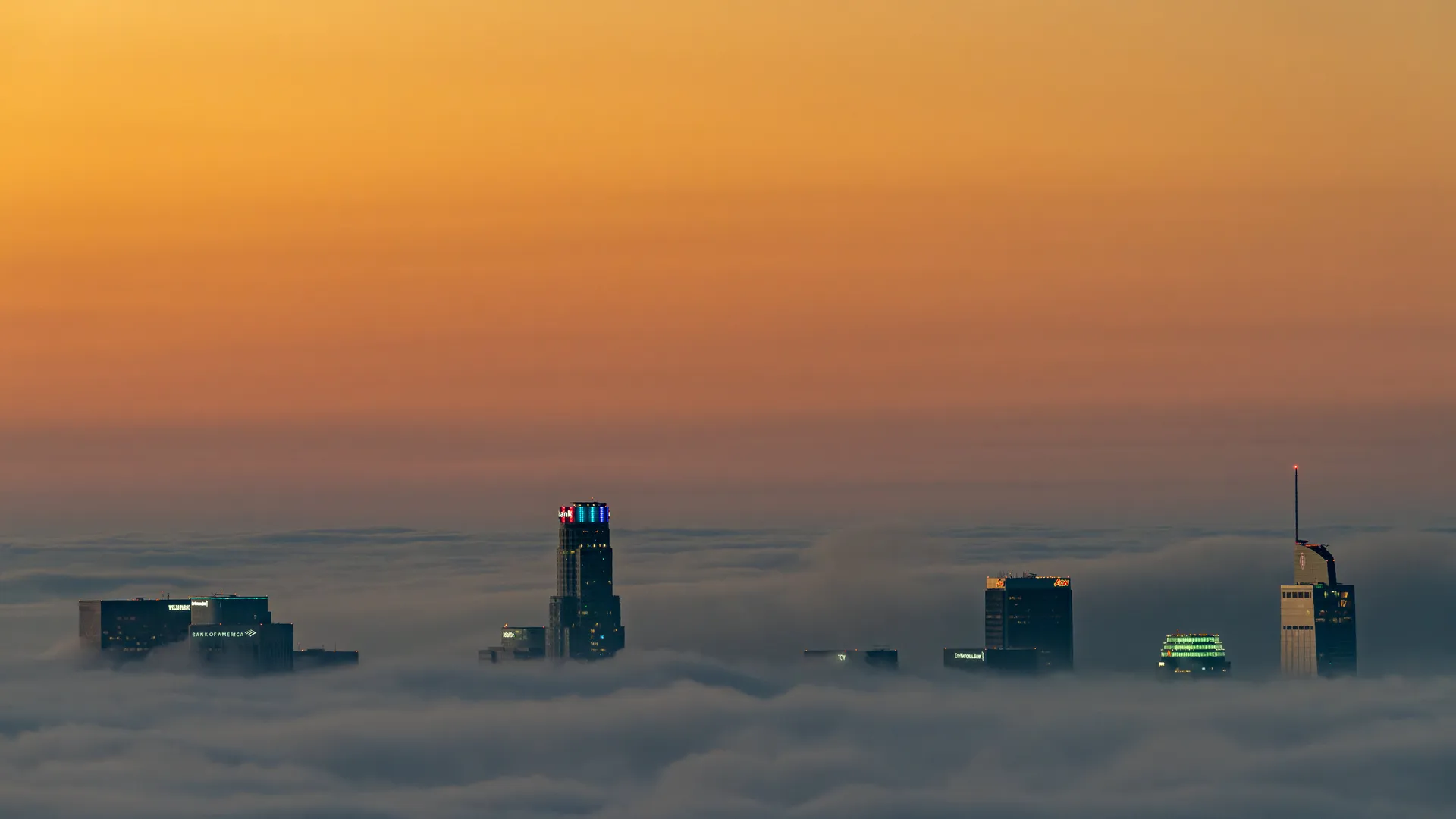 风景 云 天空 黄色 地平线 建筑 摩天大楼 灯光 远景 4K壁纸
