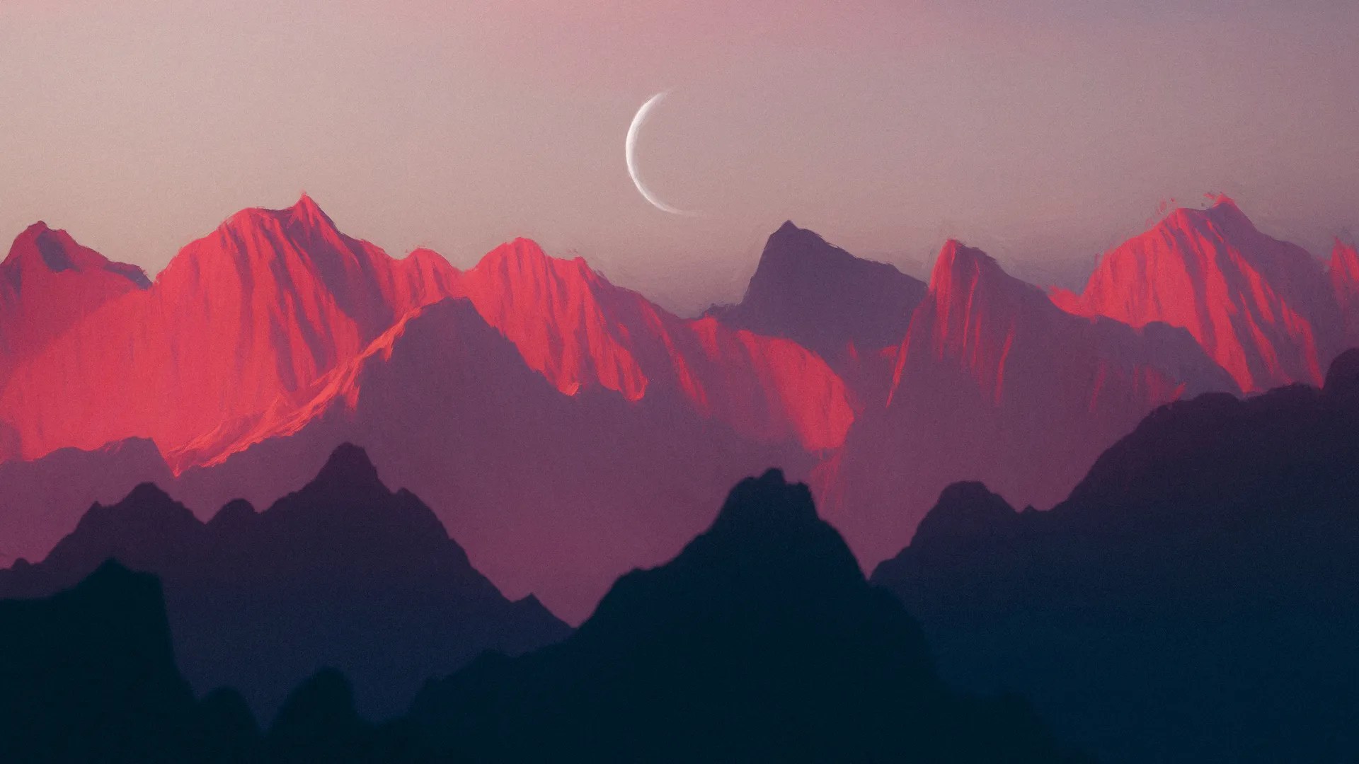 数字艺术 艺术品 插图 数字 绘画 风景 山脉 阳光 月亮 4K壁纸
