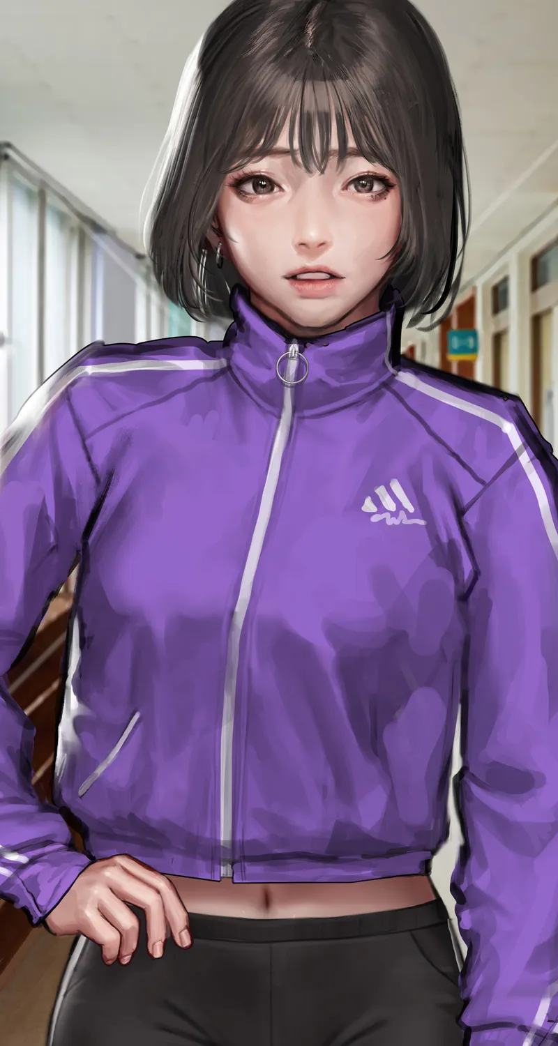 原创 人物 深色 绘图 运动服 运动衫 紧身裤 走廊 手机壁纸 4K壁纸