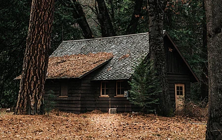 风景 自然 山脉 树木 森林 建筑 房屋 树叶 小屋 4K壁纸
