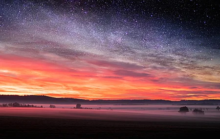 自然 风景 日落 星夜 薄雾 照片处理 天空 星星 4K壁纸