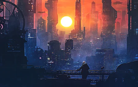 AI艺术 插图 景观 城市 景观 未来主义 城市 摩天大楼 建筑 阳光 4K壁纸