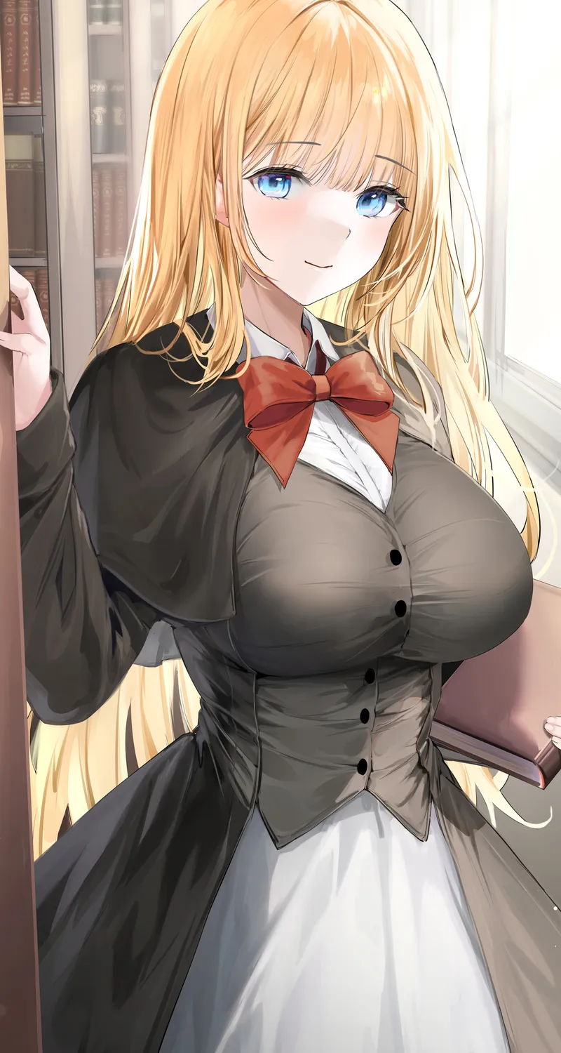 金发 蓝眼睛 百合 动漫 女孩 书籍 服装 艺术作品 手机壁纸 4K壁纸
