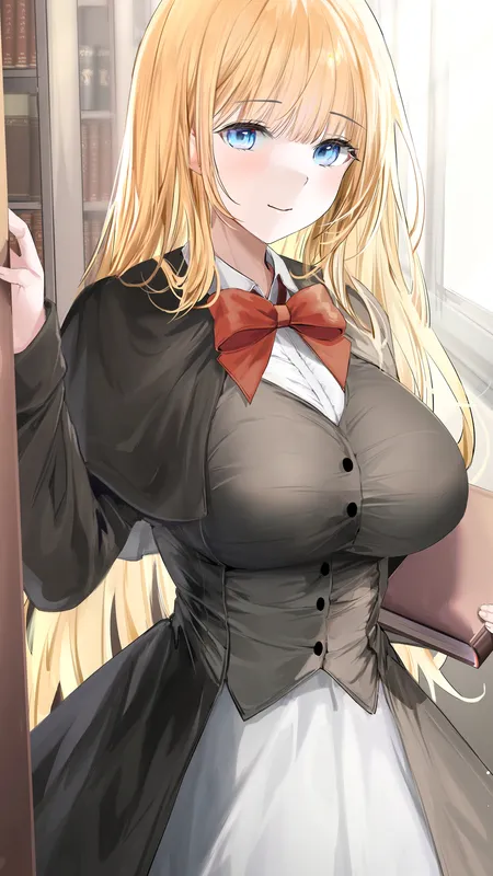 金发 蓝眼睛 百合 动漫 女孩 书籍 服装 艺术作品 手机壁纸 4K壁纸