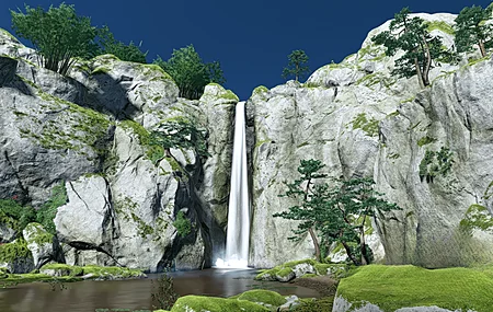 自然 瀑布 长泉 数字艺术 风景 4K壁纸