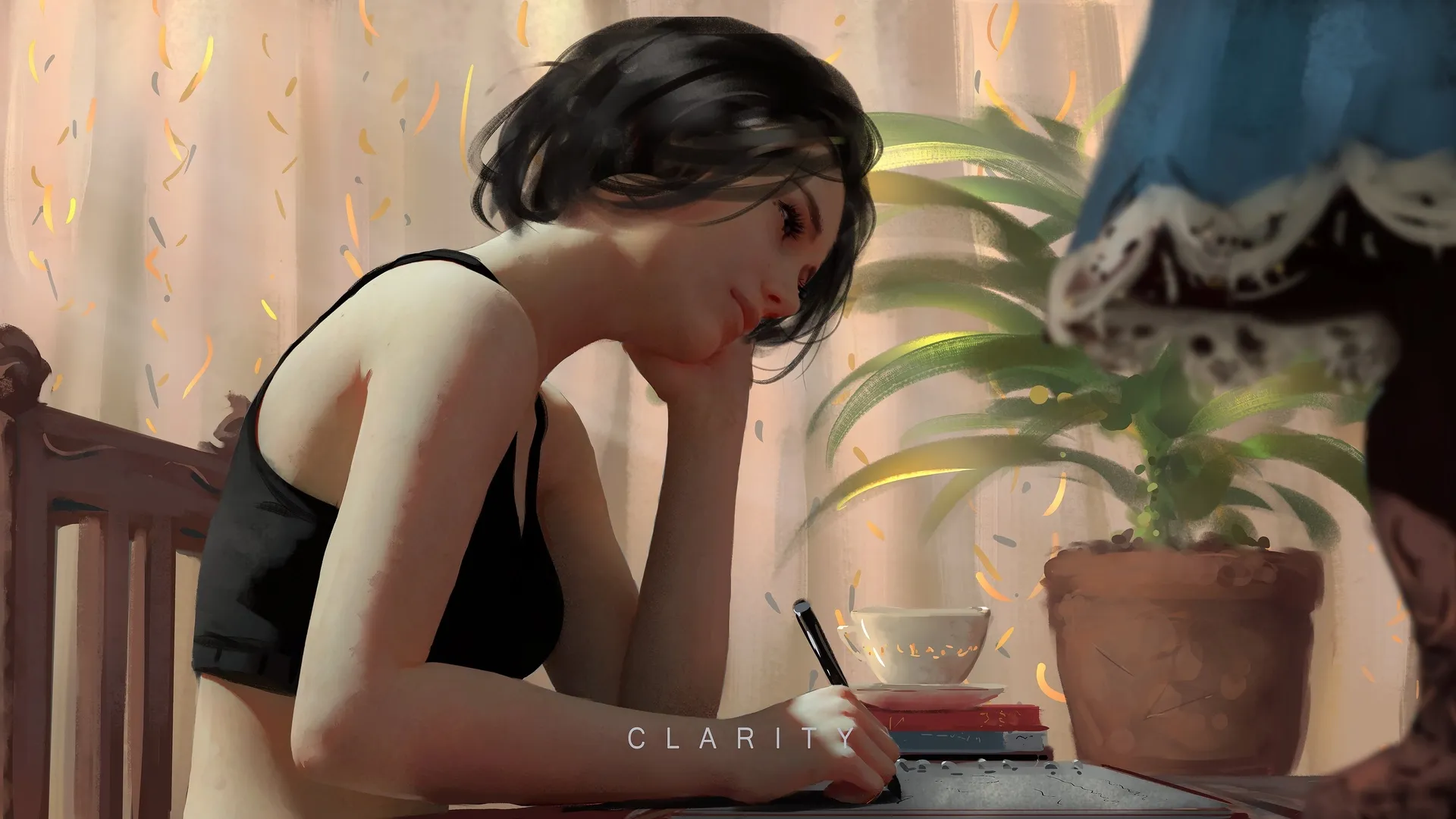 妇女 黑发 原创 人物 AI艺术 植物 露脐上衣 4K壁纸