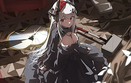 红眼睛 明日方舟 动漫 女孩 十字架 项链 兽耳 角 4K壁纸
