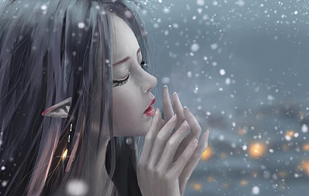 伊迪亚 凯 精灵 夜 雪 画 4K壁纸