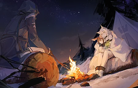 魔域边缘 动漫 女孩 明日方舟 夜晚 露营 4K壁纸