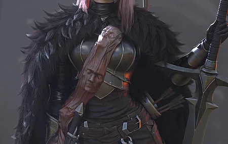 女人 战士 头 银发 大剑 毛皮 剑 武器 盔甲 手机壁纸 4K壁纸