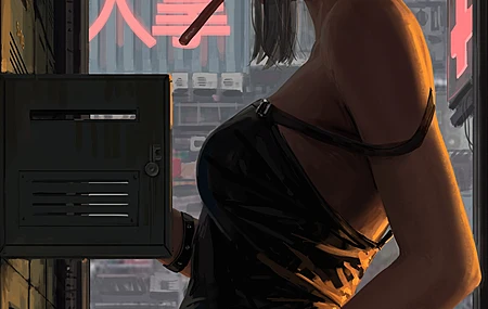 发髻 动漫 女孩 吊带背心 侧颜 手机壁纸 4K壁纸