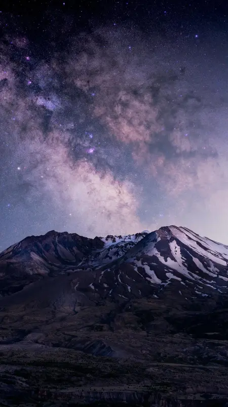 摄影 自然 夜晚 夜景 风景 山峰 星星 银河系 雪 火山 手机壁纸 4K壁纸